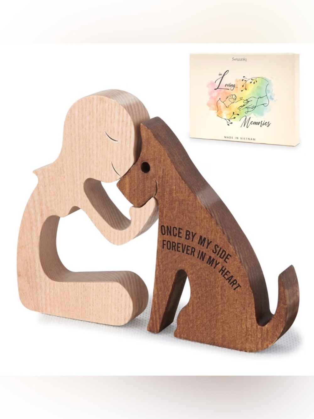 Wooden Dog Memorial Figurine - Brown